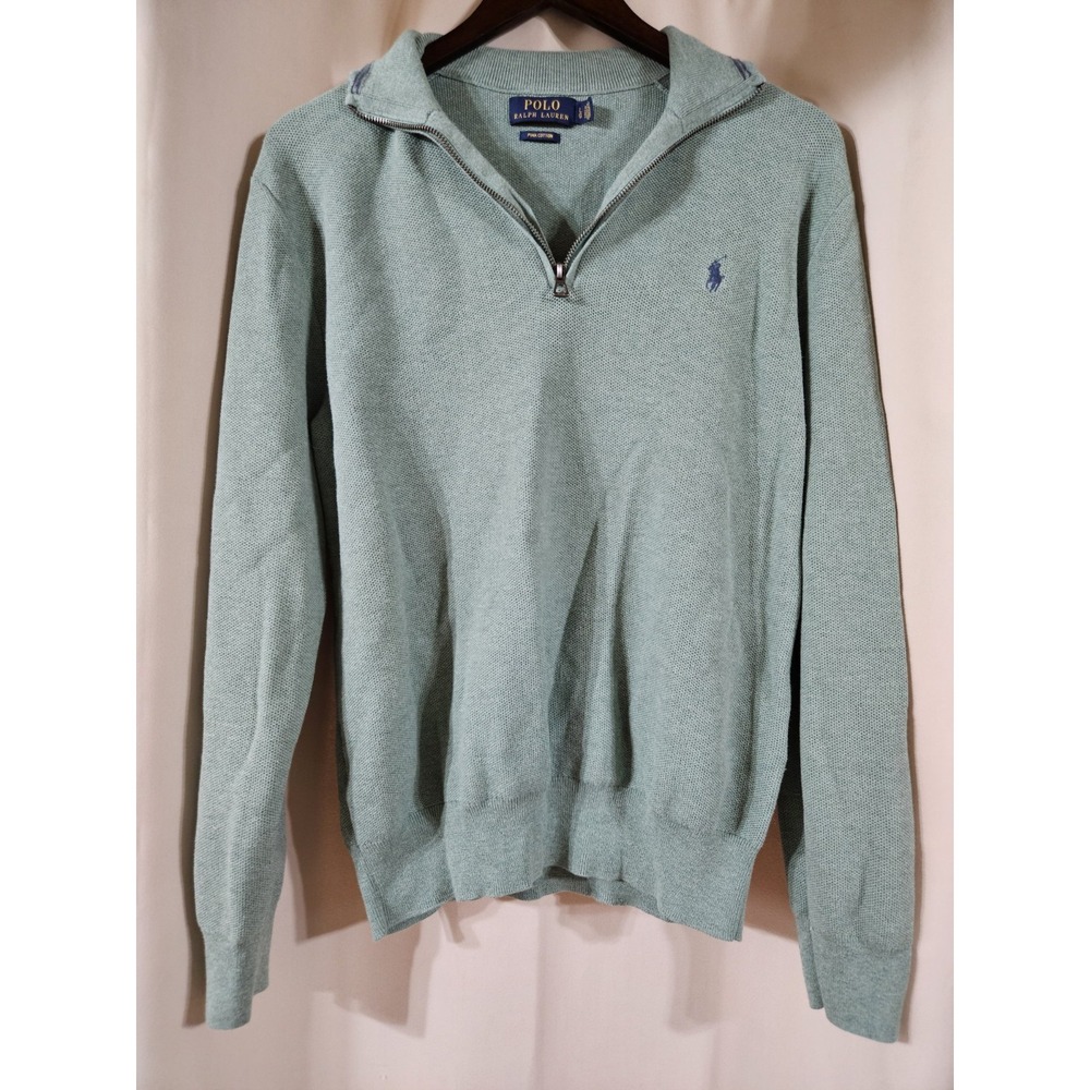 Polo Ralph Lauren Green‎ Pima Cotton 1/4 Zip Pullover Knit Sweater Mens Large